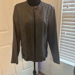 Chic Women's Grey Faux Leather Jacket